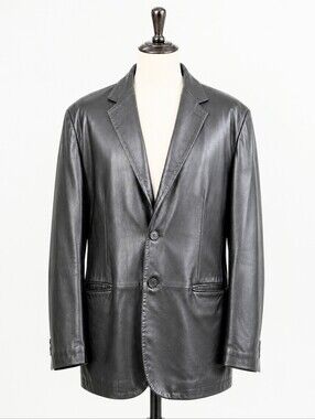 Identity ID Made Italy Nappa Leather Blazer Black XL EU 54 Quiet Luxury Jacket